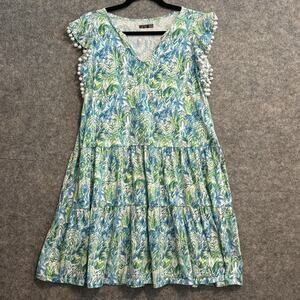 Lilly Pulitzer Dress Womens XS Ruffle Pom Pom Sleeve Boho Summer Floral